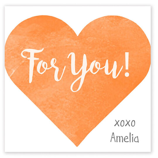 Orange Watercolor Heart Square Gift Stickers